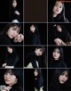 A collage of photos of a woman with long black hair.