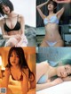 A series of four pictures of a woman in lingerie.